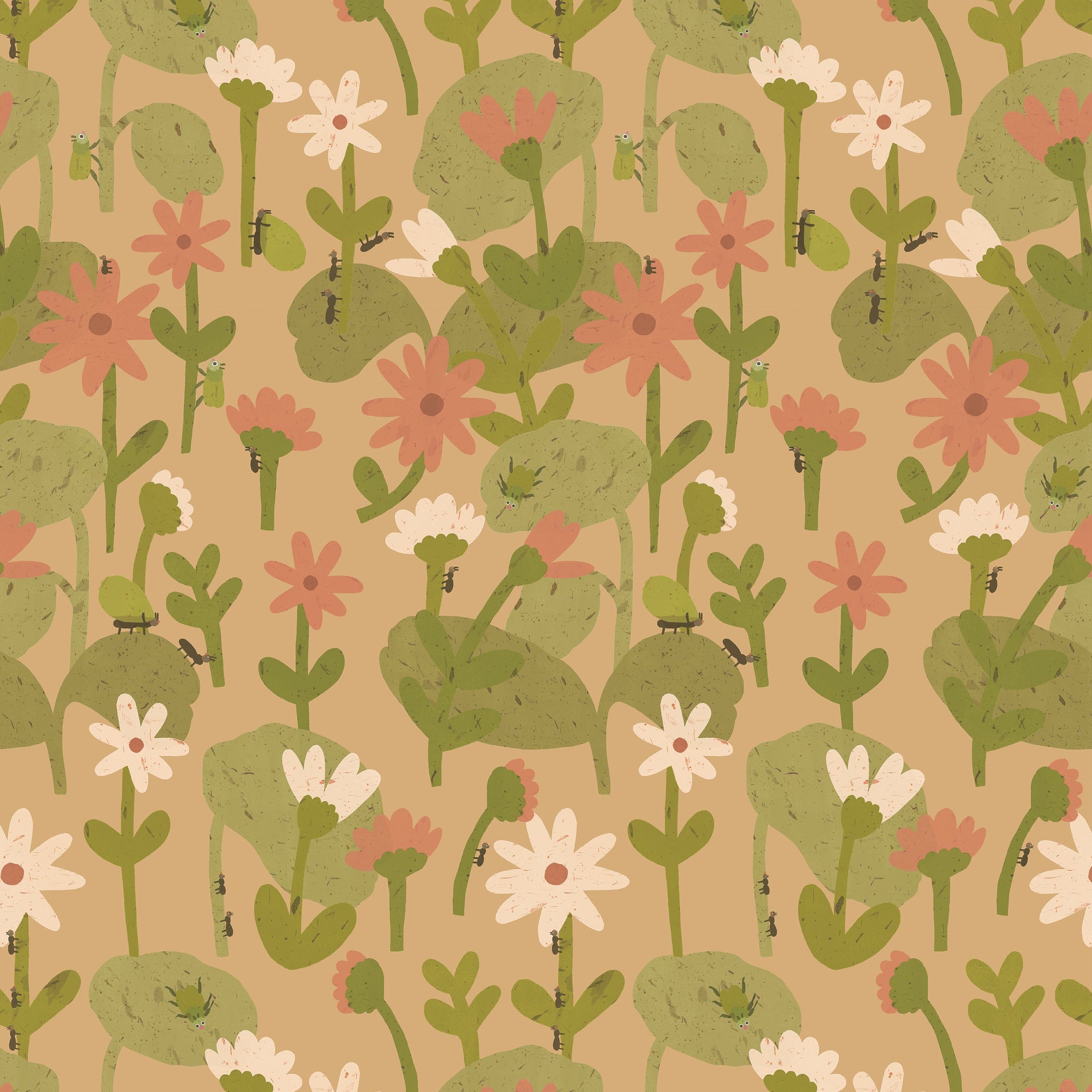 Behangstaal | Blooming daisies | Warm beige