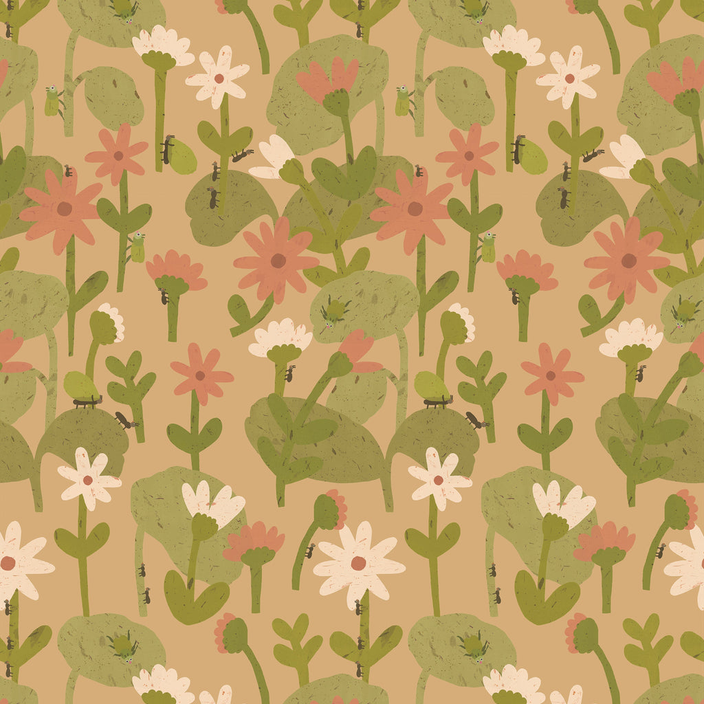 Behang | Blooming daisies | 100 x 270 cm | Warm beige