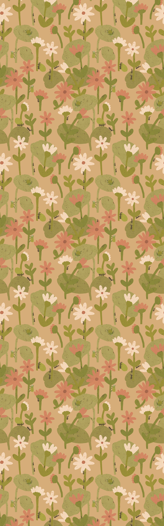 Behang | Blooming daisies | 100 x 320 cm | Warm beige