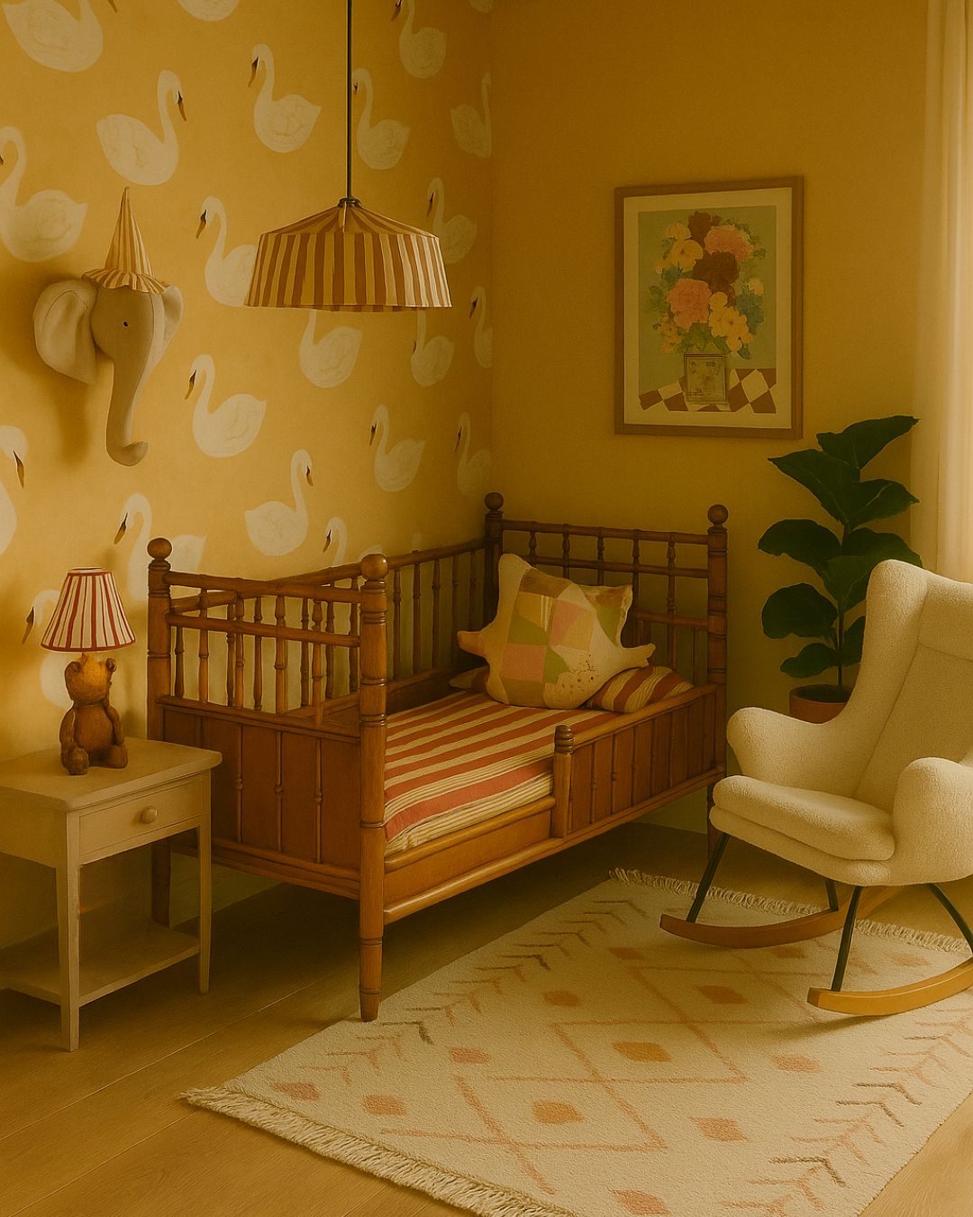 Behang zwanen | 100 x 270 cm | Buttercup | Joëlle Wehkamp