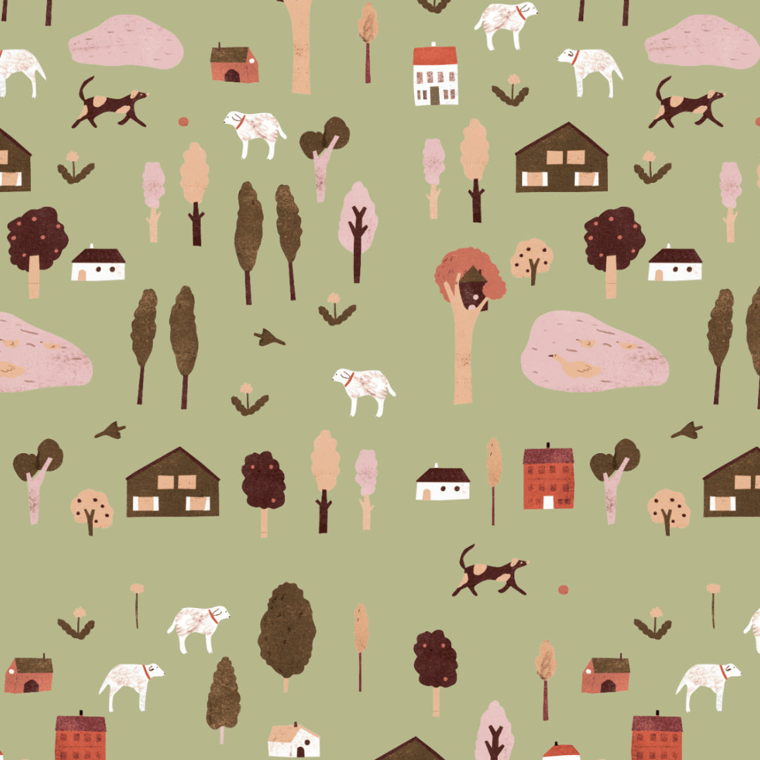 Behang | Village | 100 x 270 cm | Olive