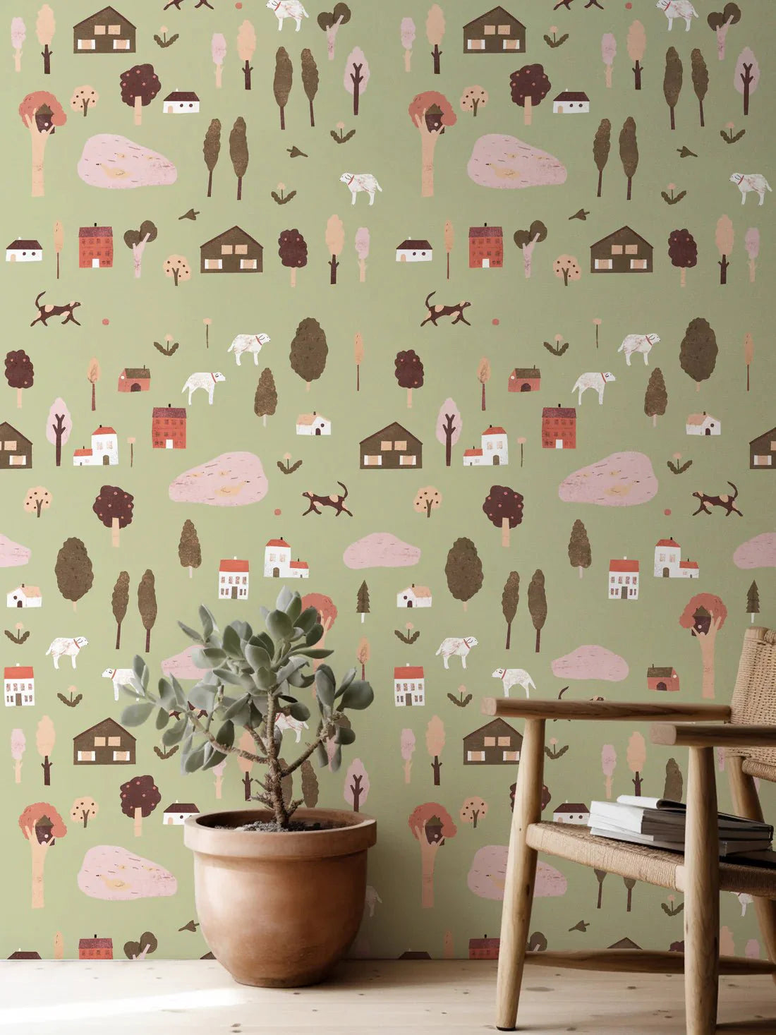 Behang | Village | 100 x 270 cm | Olive