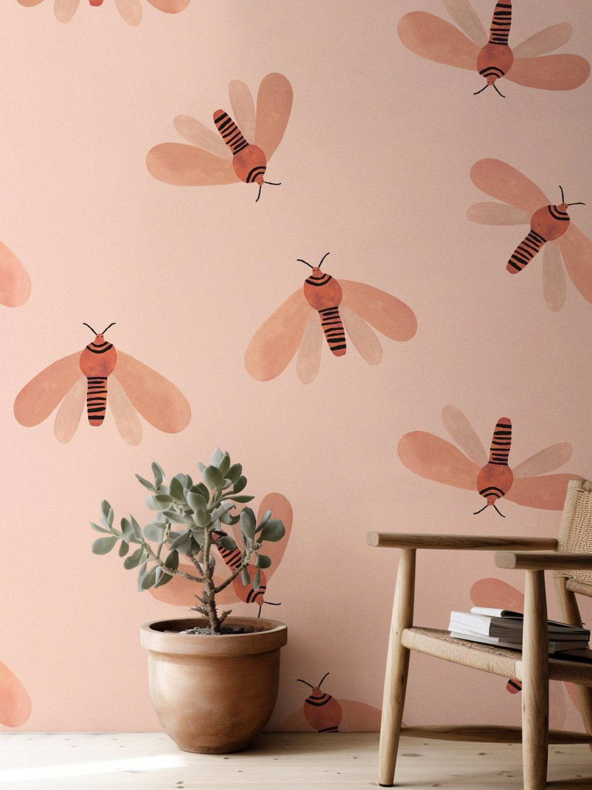 Behang | Moth | 100 x 270 cm | Pink