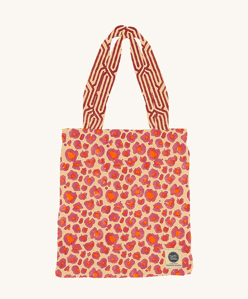 Katoenen plaid / tafelkleed in tote bag | Pink leopard