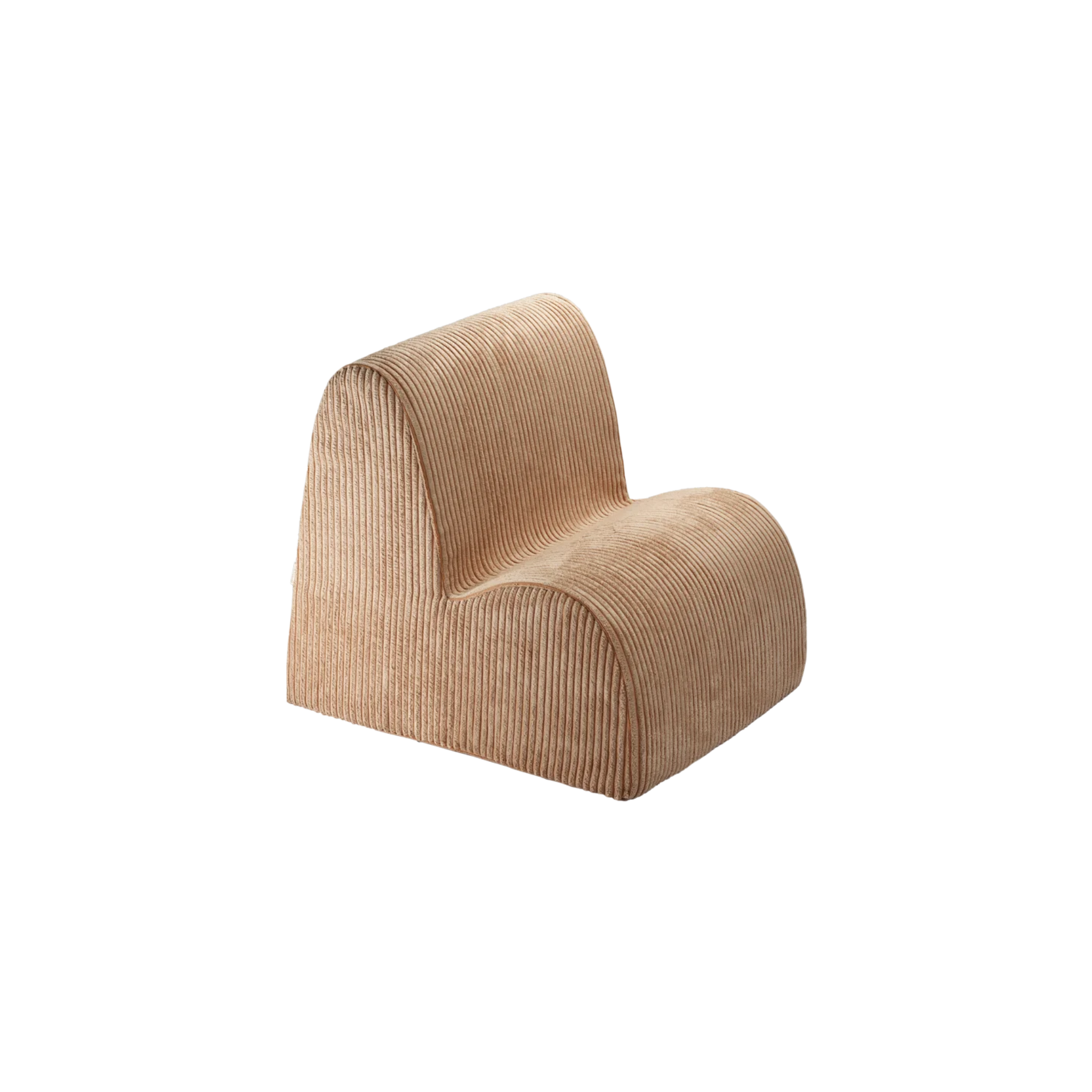 Wigiwama Cloud loungestoel in toffee bruine ribstof met organische ronde vorm, kinder fauteuil van duurzaam gerecycled materiaal, 60x50x50 cm