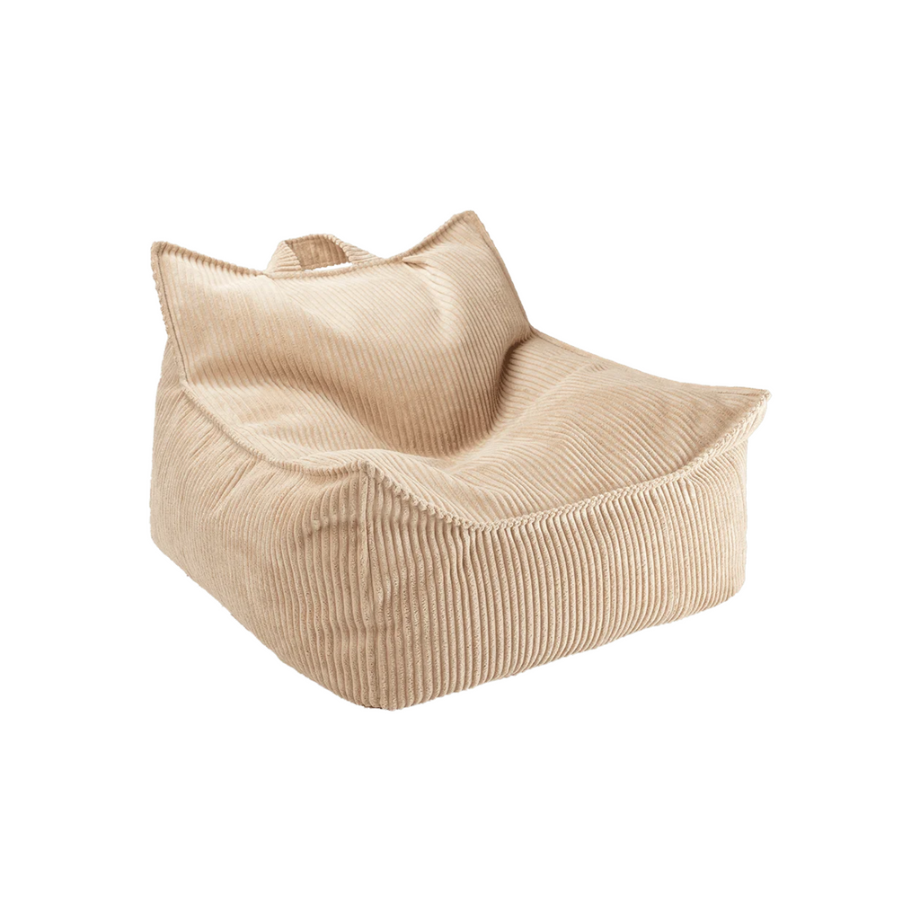 Wigiwama ribstof kinder zitzak in de kleur Brown Sugar, beige-bruine zitzak stoel van duurzame gerecyclede materialen