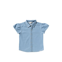 Cotton denim | Ruffle blouse | Faint blue