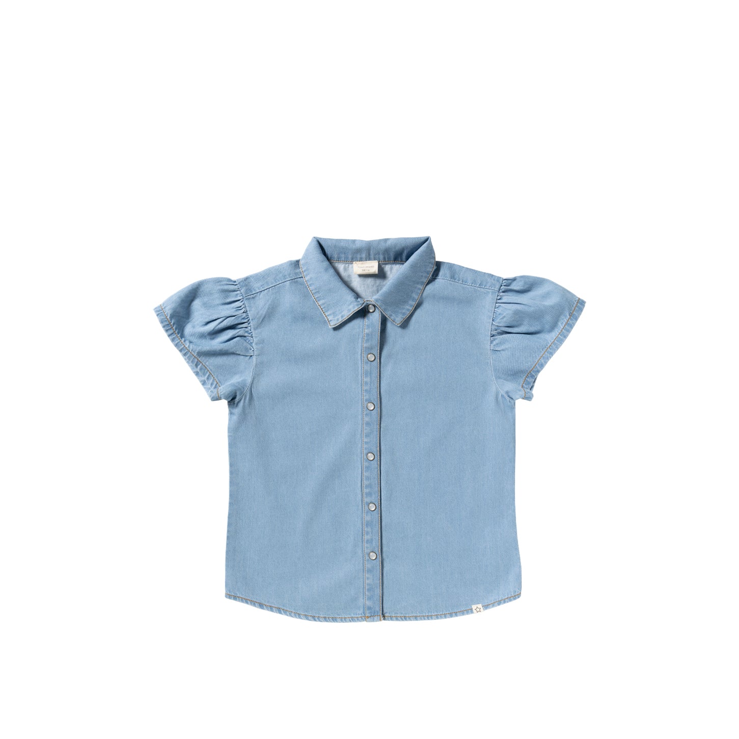 Cotton denim | Ruffle blouse | Faint blue