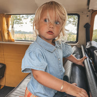 Cotton denim | Ruffle blouse | Faint blue