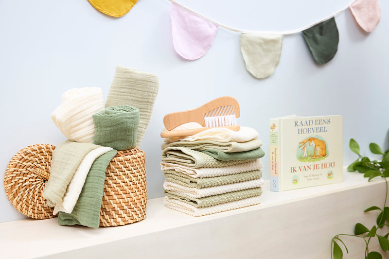 Hydrofieldoeken natural, soft olive & olive green | 3-pack | 30 x 30 cm