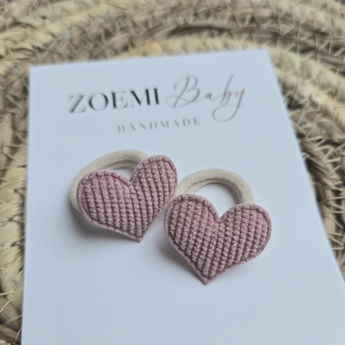 Haarelastiekjes | Roze ribstof hartjes | Set van 2