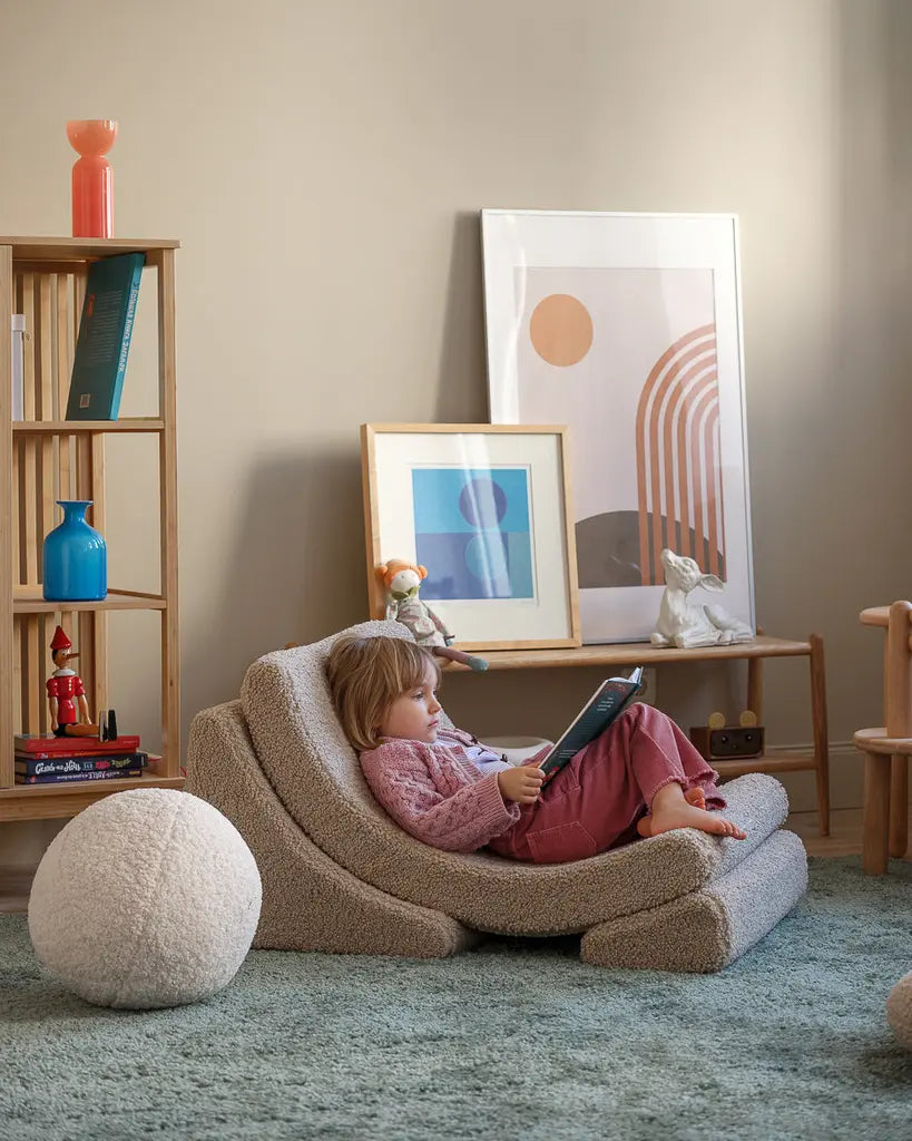 Kinder loungestoel Moon | 3-delig | Beige teddystof