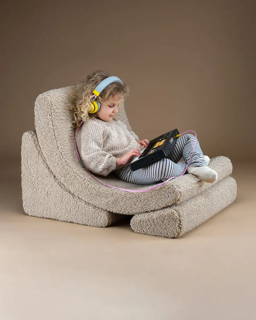 Kinder loungestoel Moon | 3-delig | Beige teddystof