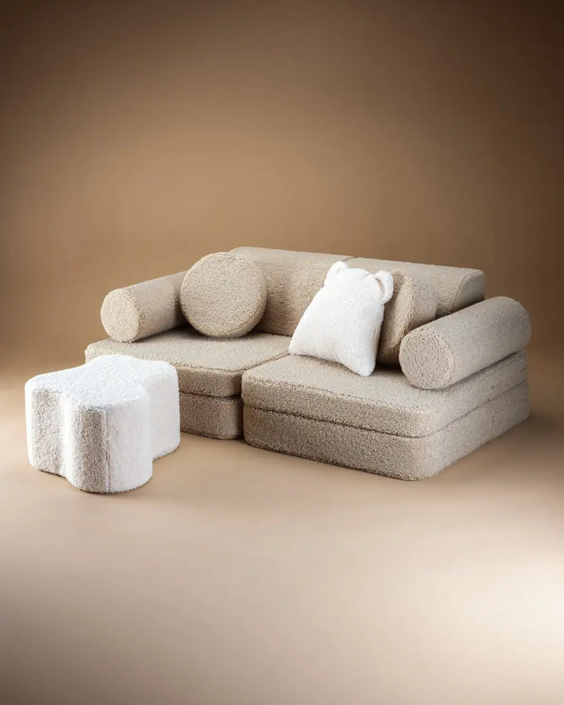 Modulaire kinderbank & speelset | 9-delig | Beige teddystof