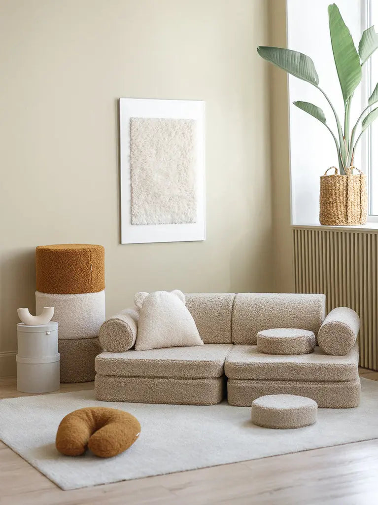 Modulaire kinderbank & speelset | 9-delig | Beige teddystof