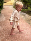 Badstof sweater | Beige gestreept