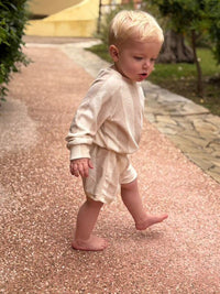 Badstof sweater | Beige gestreept