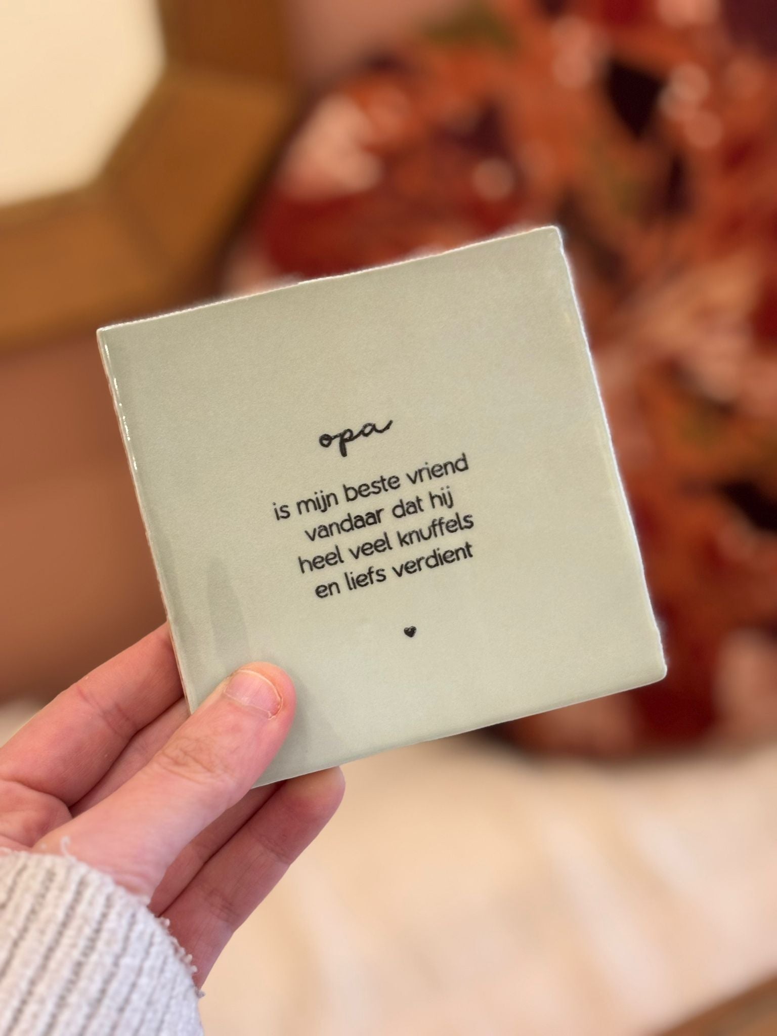 Handgemaakt tegeltje | Opa is mijn beste vriend | Mintgroen