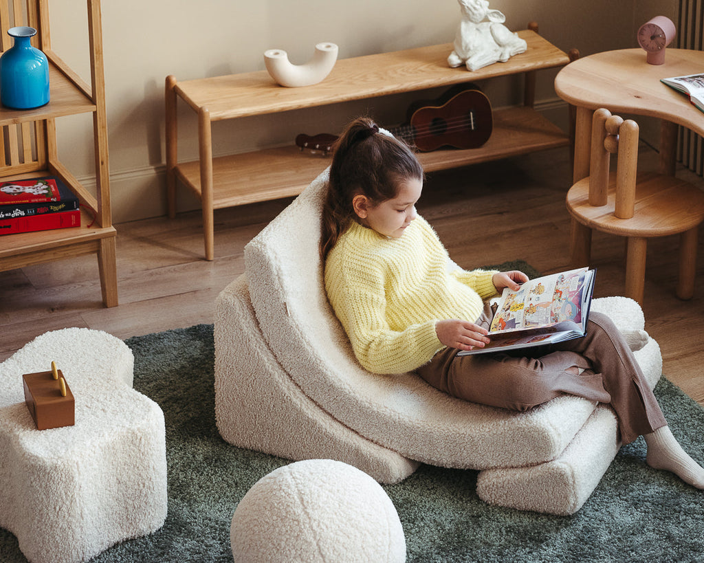 Kinder loungestoel Moon | Teddy stof | Crème