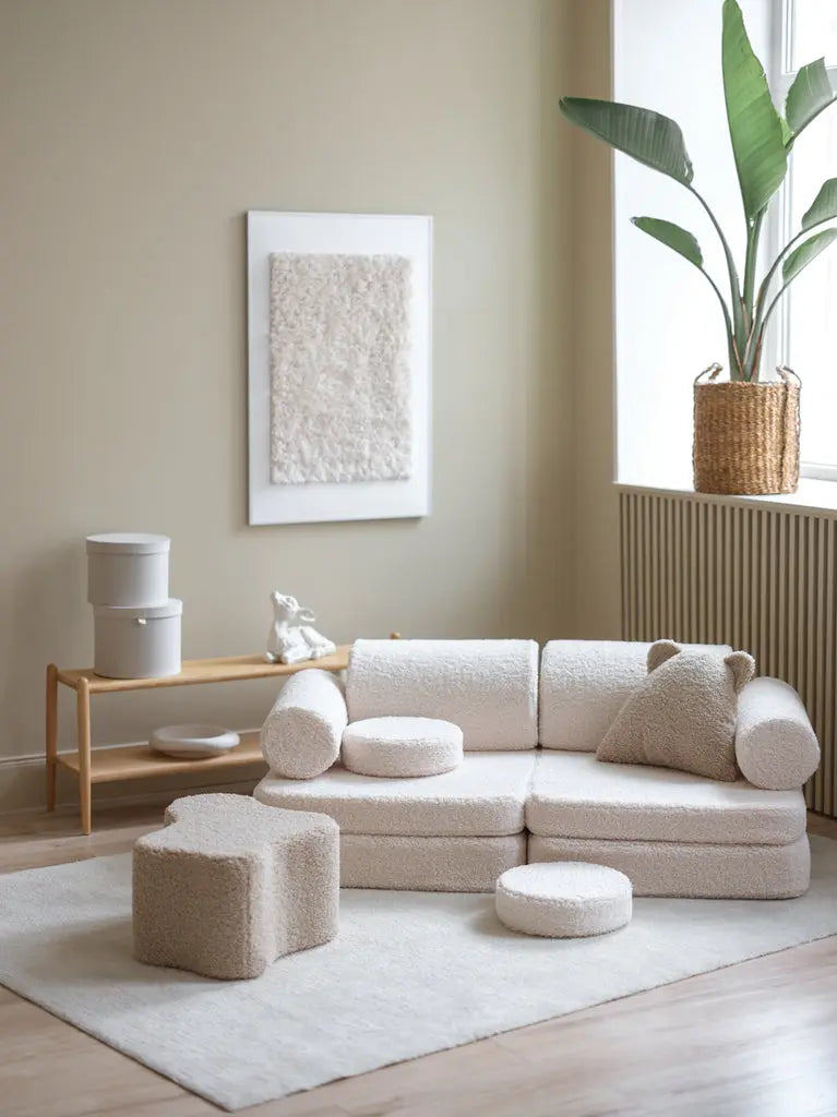 Modulaire kinderbank & speelset | 9-delig | Crème teddystof