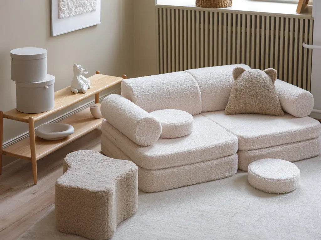 Modulaire kinderbank & speelset | 9-delig | Crème teddystof