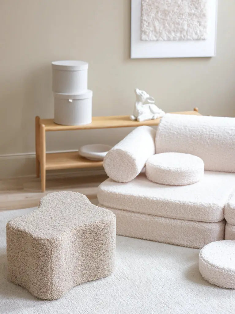 Modulaire kinderbank & speelset | 9-delig | Crème teddystof