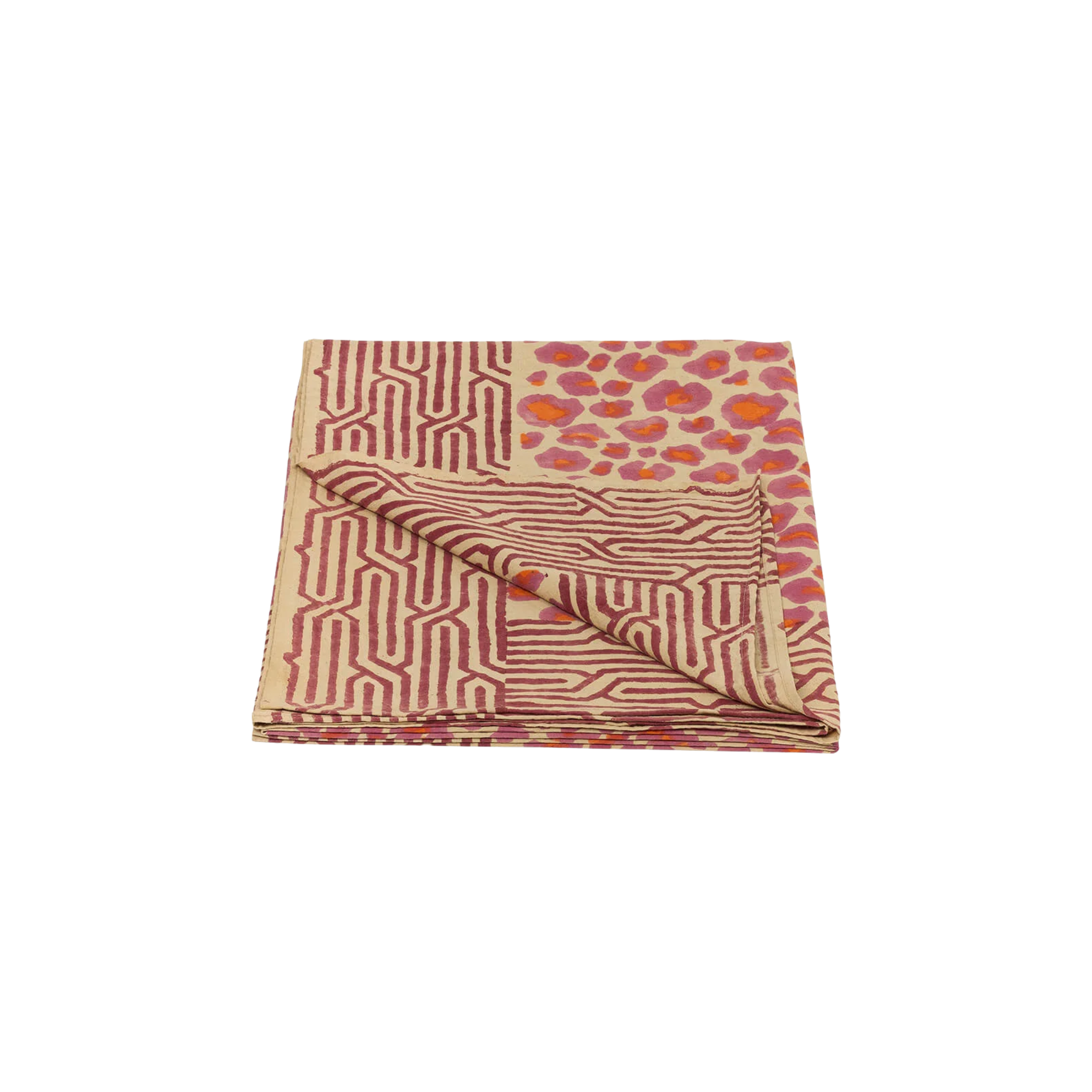 Katoenen plaid / tafelkleed in tote bag | Pink leopard