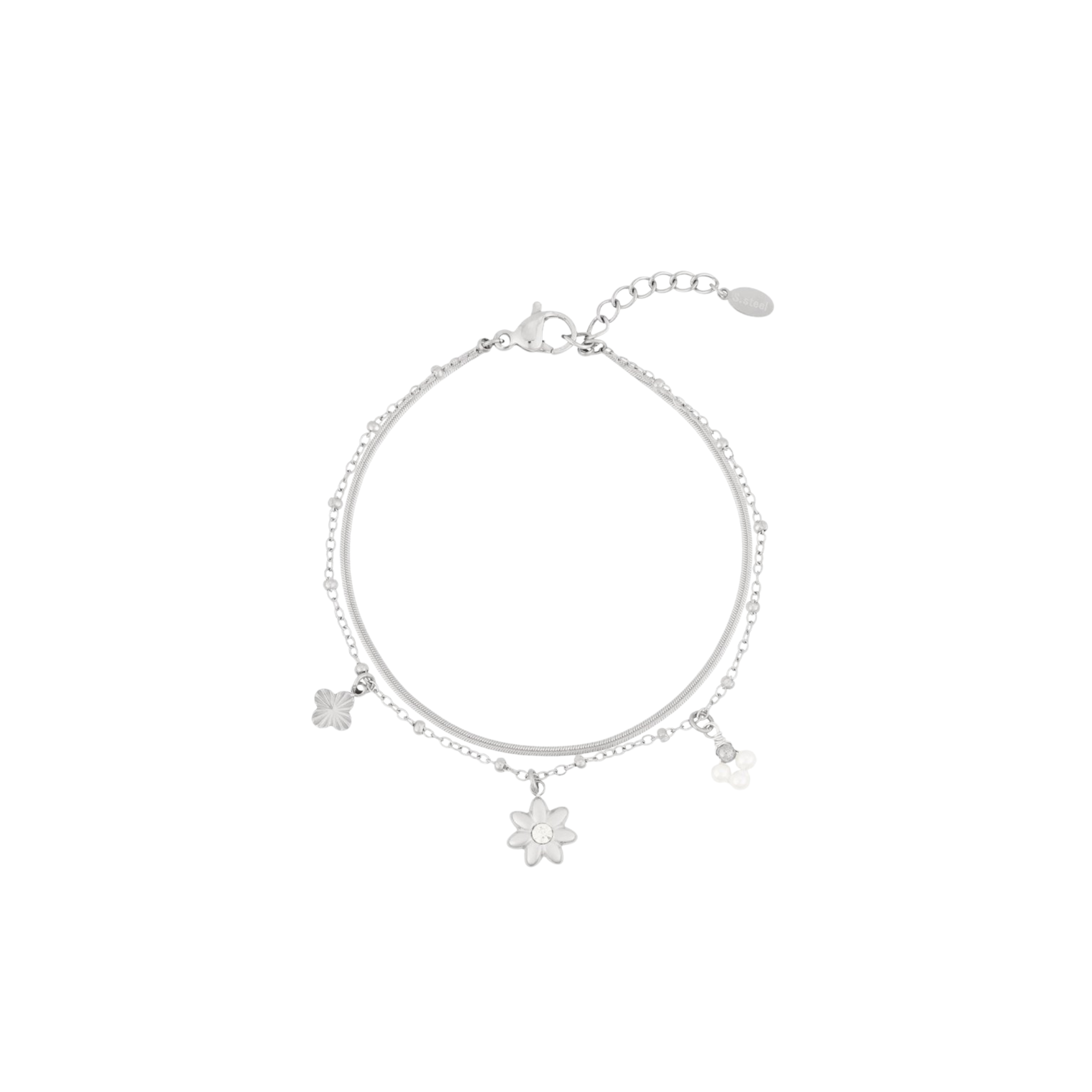 Pre-order | Dubbele armband | Flowerfield | Zilver