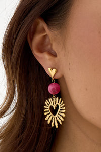 Heart earrings with statement bead