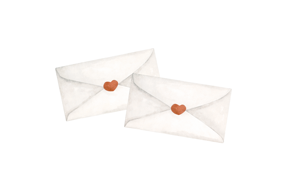 Twee enveloppen met als sluitsticker een rood hartje