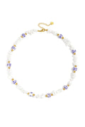 Necklaces with stone beads and white beads with blue flowers