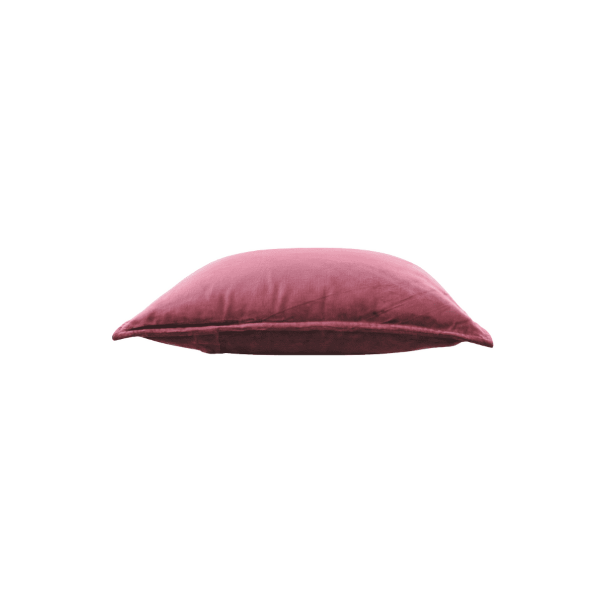 Zijkant van het velvet sierkussen in de kleur burgundy van Goround Interior. De achterkant is voorzien van een handige ritssluiting zodat de hoes wasbaar is.