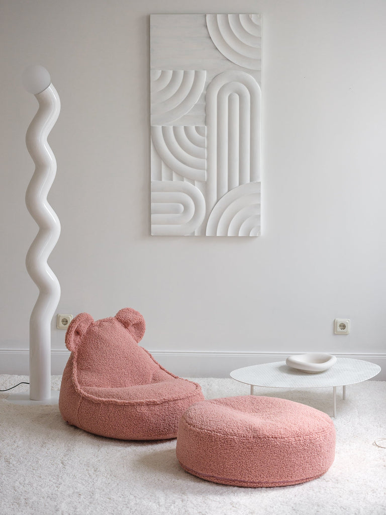 Lage ronde poef | Ø 65 cm | Roze teddystof