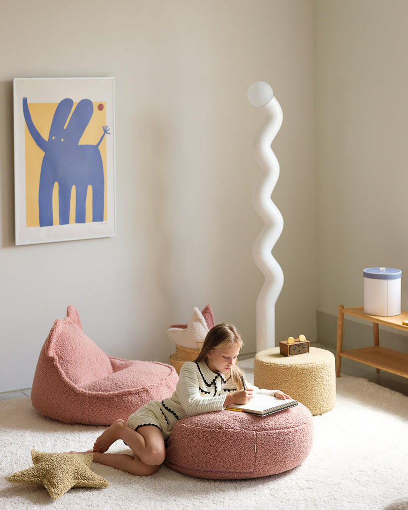 Lage ronde poef | Ø 65 cm | Roze teddystof