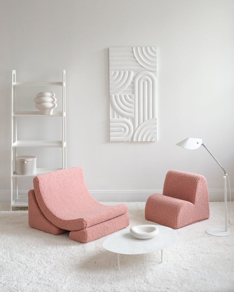 Kinder loungestoel Moon | 3-delig | Roze teddystof