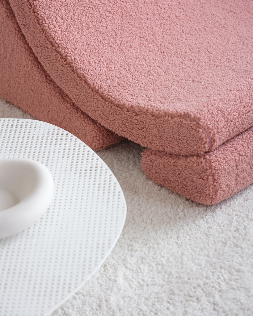 Kinder loungestoel Moon | 3-delig | Roze teddystof