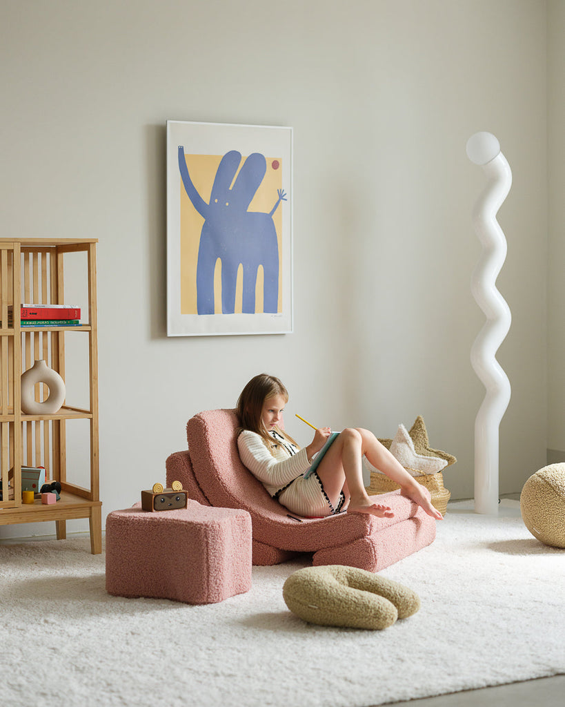 Kinder loungestoel Moon | 3-delig | Roze teddystof