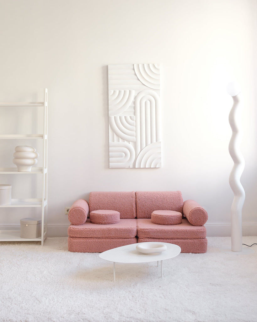 Kinder loungebank & speelset | 9-delig | Roze teddystof