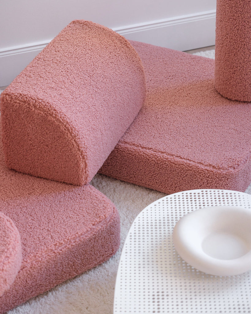 Kinder loungebank & speelset | 9-delig | Roze teddystof