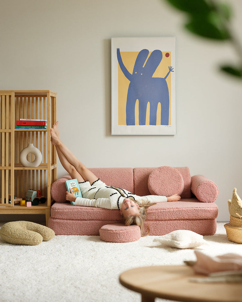 Kinder loungebank & speelset | 9-delig | Roze teddystof