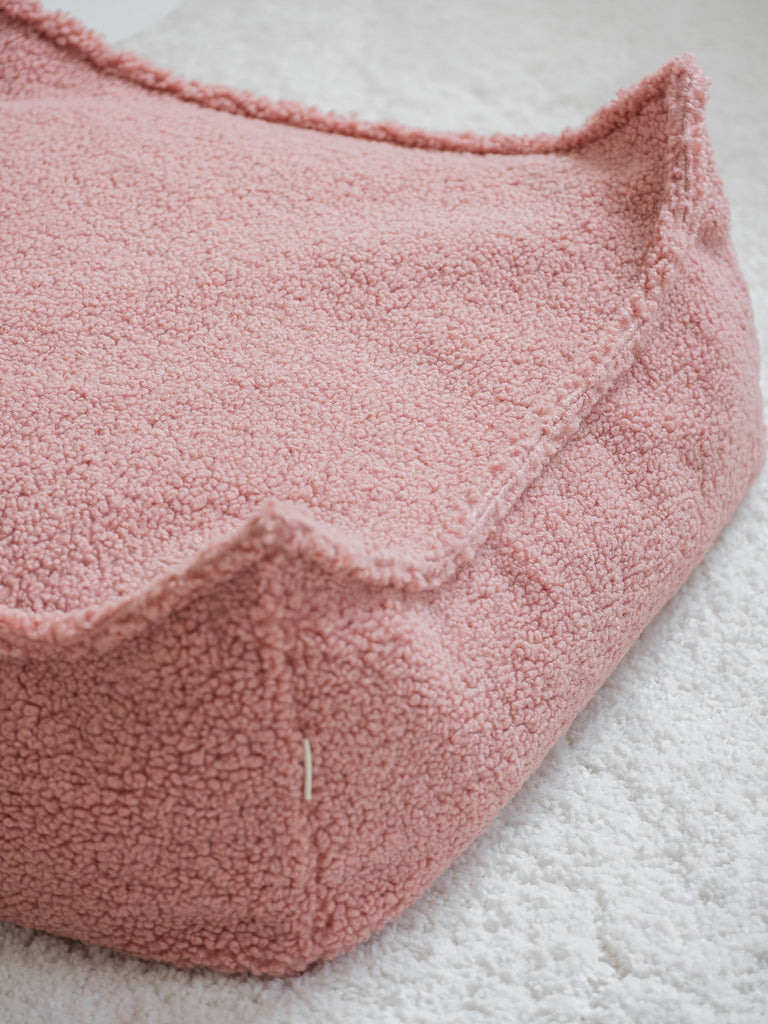 Vierkante poef | Roze teddystof