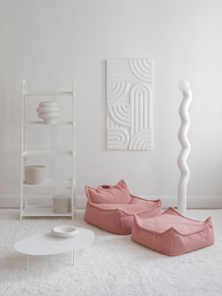 Vierkante poef | Roze teddystof