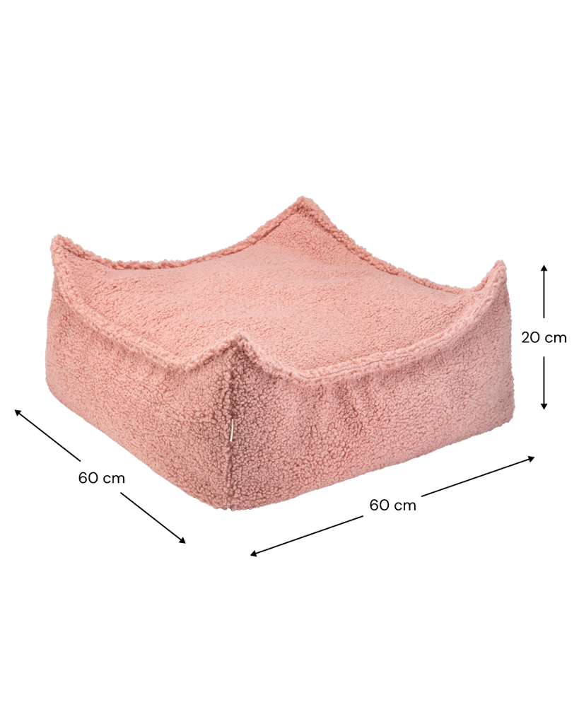 Vierkante poef | Roze teddystof