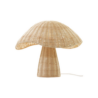 Deze lamp is niet alleen leuk in de kinderkamer, die zorgt overal voor een glimlach. Rotan tafellamp die gevlochten is in de vorm van een paddestoel (boletus zwam voor de kenners). Met E27 fitting.