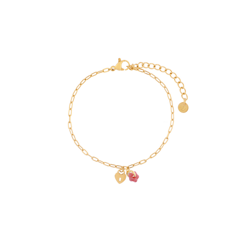 Kinder armband | Flower lock | Goud & roze