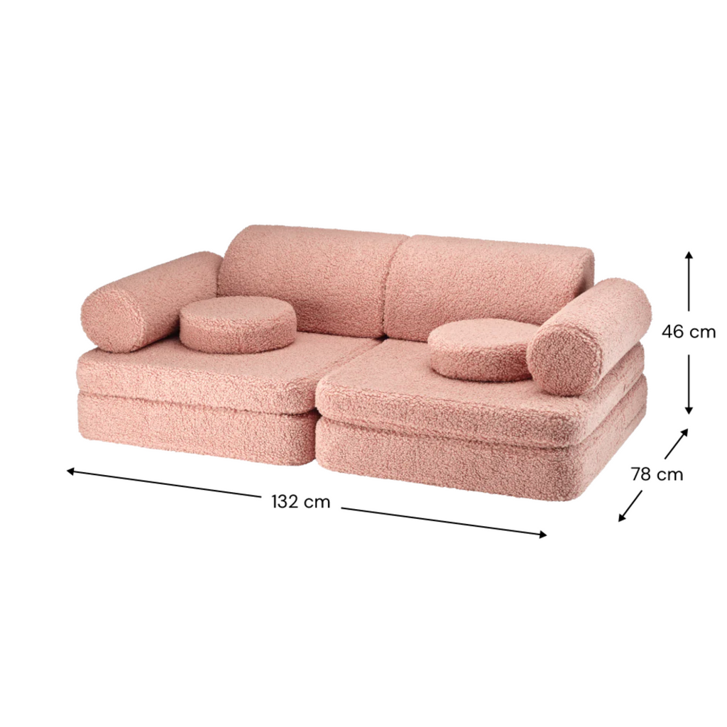 Kinder loungebank & speelset | 9-delig | Roze teddystof