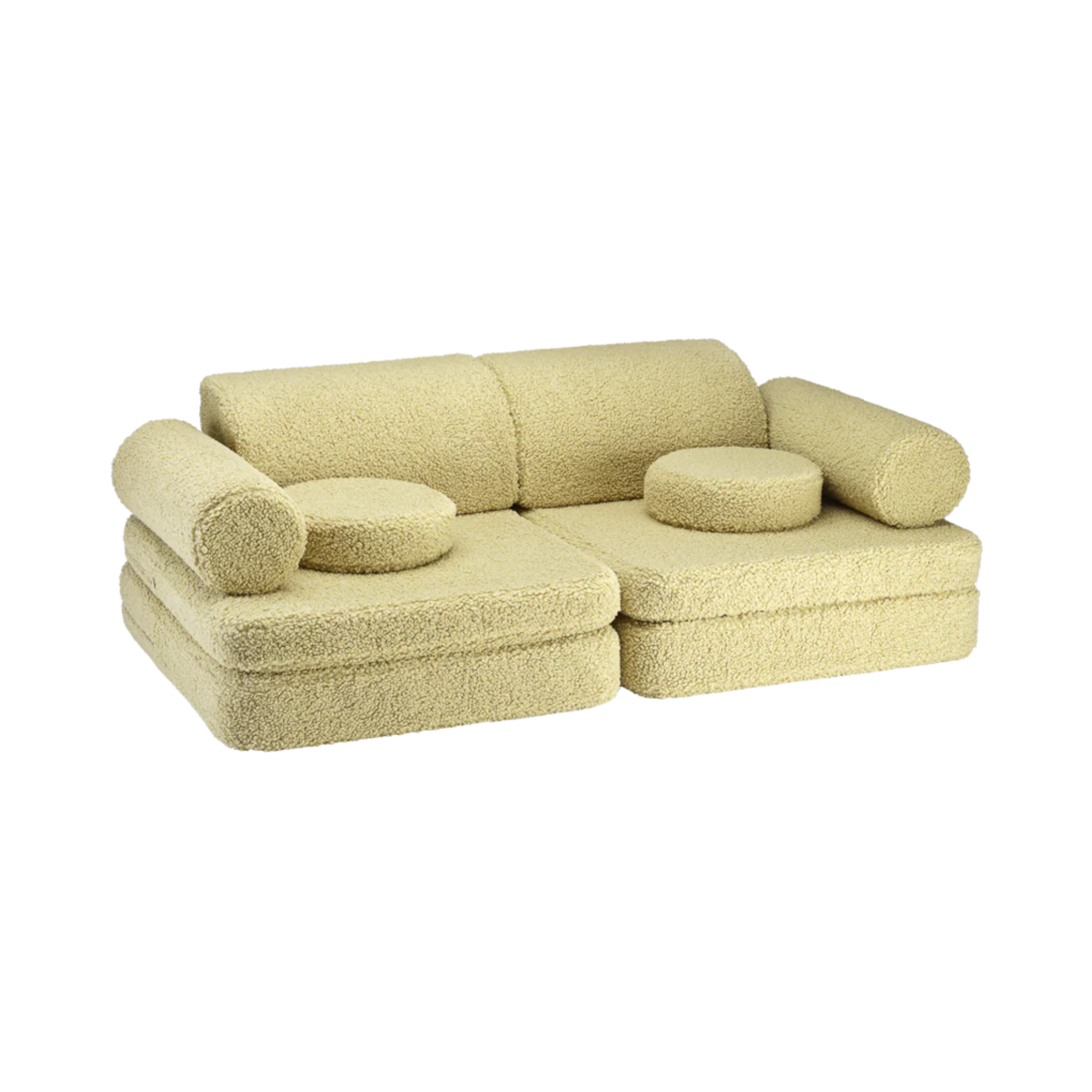 Kinder loungebank & speelset | 9-delig | Lichtgroene teddystof