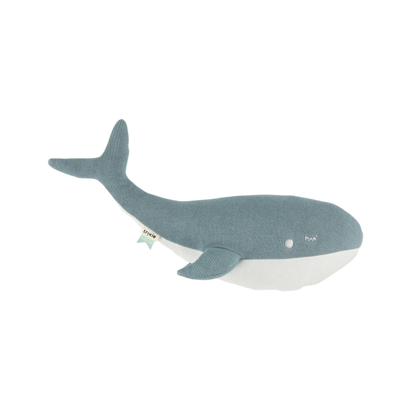 Grijs met witte walvis knuffel van het merk Trixie. Maar liefst 44 centimeter groot.