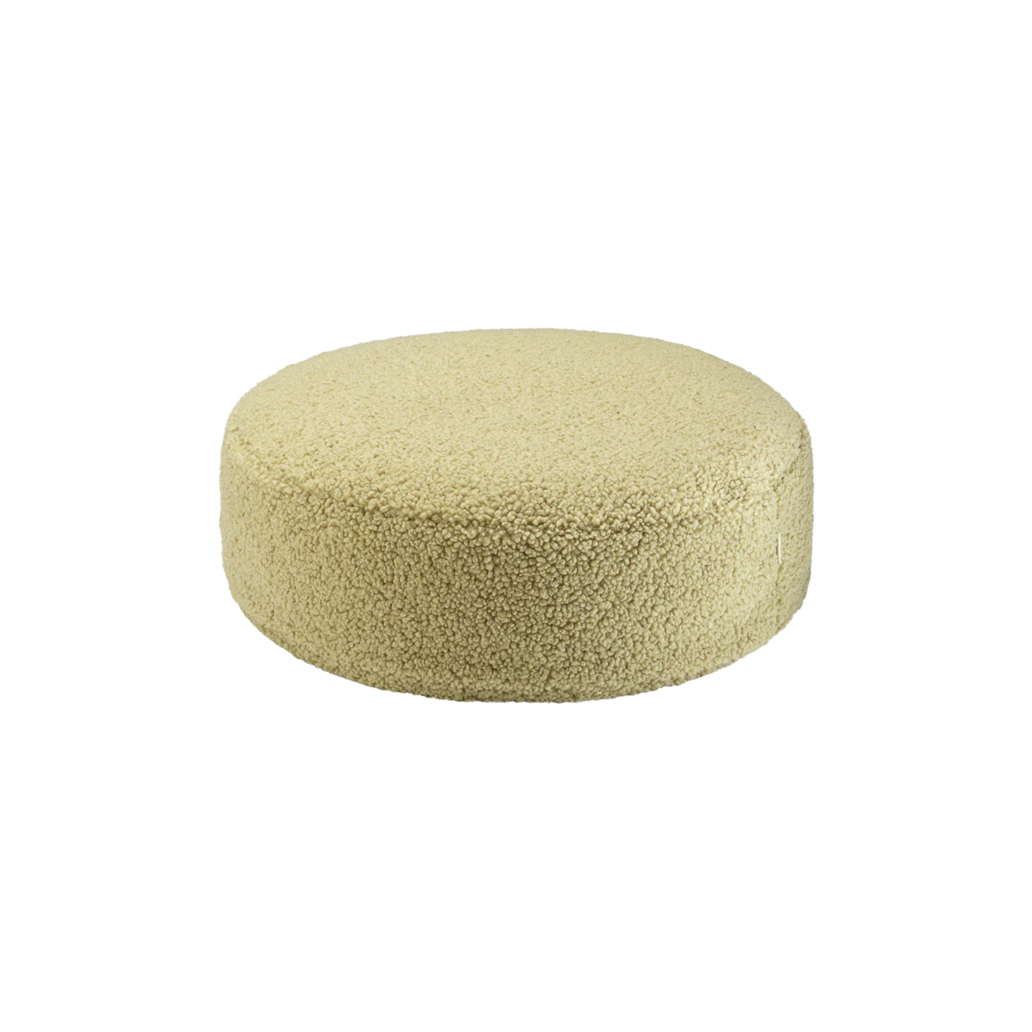 Lage ronde poef | Lichtgroene teddystof