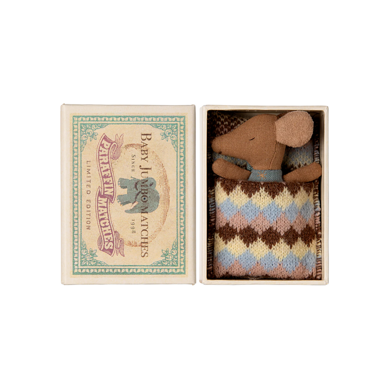 Pre-order | Sleepy wakey baby mouse in matchbox | Blue